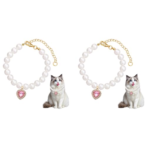 Qpets® Jewelry Cat Collar Pet Necklace with Pink Rhinestone Heart Charm Pearl Adjustable Valentine's Day Gift Puppy Photography Prop M 30-35CM 2PCS Qpets® Jewelry Cat Collar Pet Necklace with Pink Rhinestone Heart Charm Pearl Adjustable Valentine's Day Gift Puppy Photography Prop M 30-35CM 2PCS